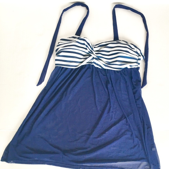 Navy & White Stripped Tankini Top &  Bottoms - Picture 6 of 8